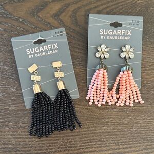 SUGARFIX Black and Pink Beaded Tassel Earrings
